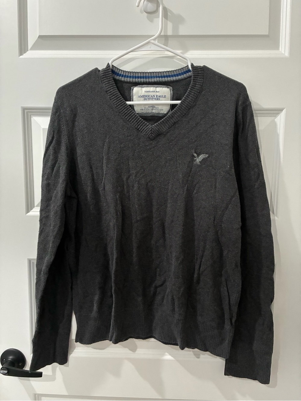 American Eagle Outfitters Men's Dark Charcoal V-Neck Sweater